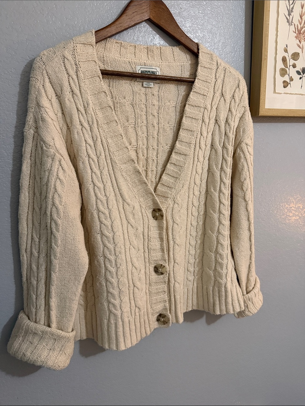 American Eagle Outfitters Cream Cable Knit Button Cardigan